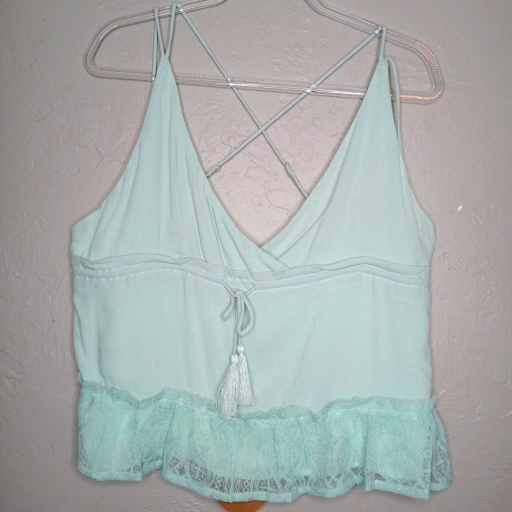 Honey Punch Mint Green Lace Tank